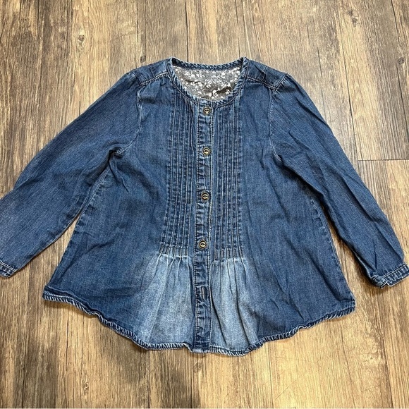 Girls Button Down Dark Blue Denim Cárdigan Top Size 4 - Picture 1 of 5